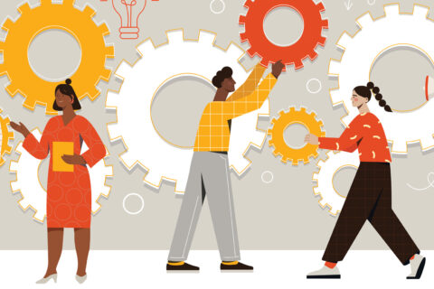 illustration of people working together...cogs and wheels